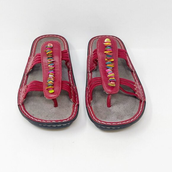 Alegria PIS-615 Red Leather Seashell Embellished Slip On Comfort Sandals Size 40 - Picture 2 of 9
